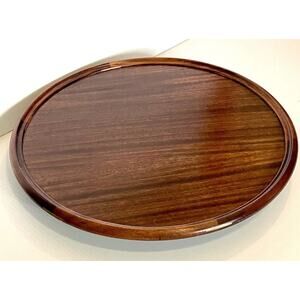 Antique Dark Hardwood Rotating Lazy Susan Serving Tray Handcrafted Vintage MCM